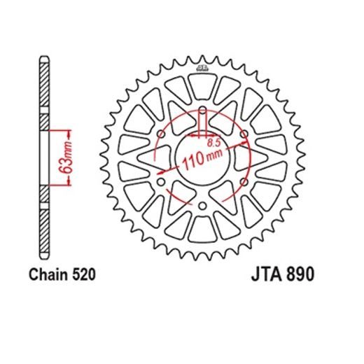 Aluminijasti zadnji verižnik (zobnik) JT JTA 890-42BLK 42)T, nt((520 Črn