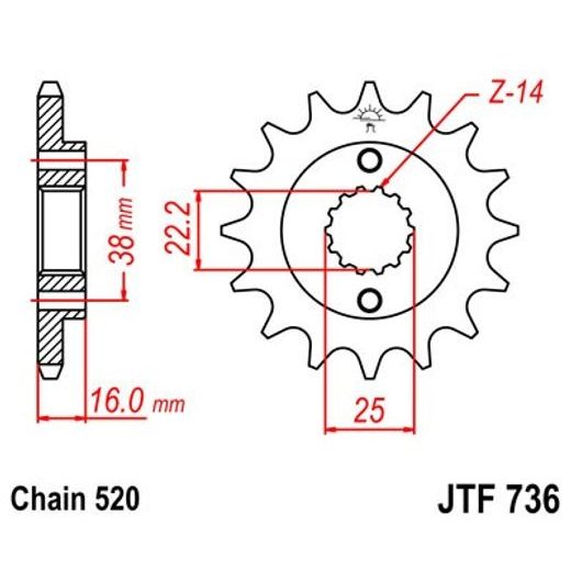 Sprednji verižnik JT JTF 736-13 13T, 520