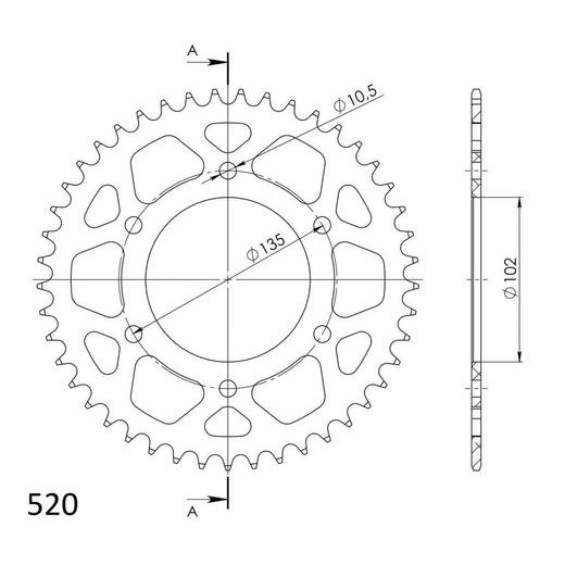 Aluminijasti zadnji verižnik (zobnik) SUPERSPROX RAL-401:45-RED rdeč 45T, 520