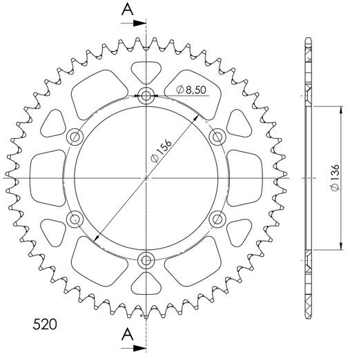 Rear ALU sprocket SUPERSPROX RAL-1512:49-RED rdeč 49T, 520