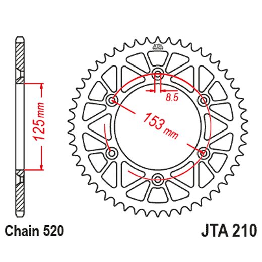 Aluminijasti zadnji verižnik (zobnik) JT JTA 210-54BLK 54T, 520 Črn
