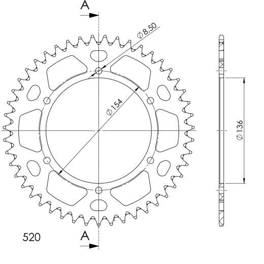 Aluminijasti zadnji verižnik (zobnik) SUPERSPROX RAL-1515:47-BLK črna 47T, 520