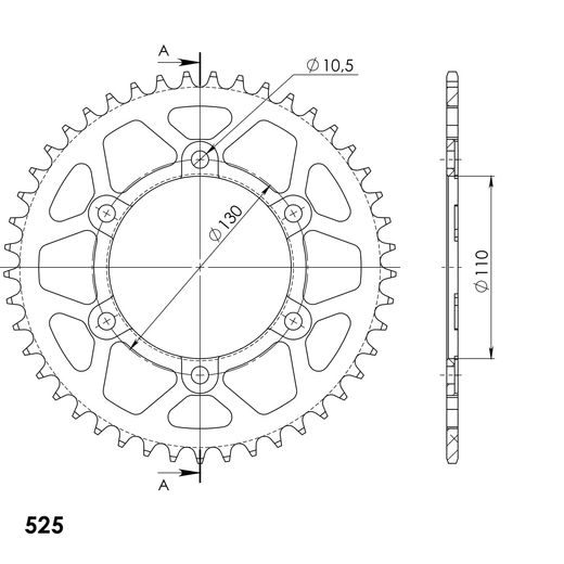 Aluminijasti zadnji verižnik (zobnik) SUPERSPROX RAL-480:45-BLK črna 45T, 525
