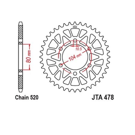 Aluminijasti zadnji verižnik (zobnik) JT JTA 478-48BLK 48T, 520 Črn