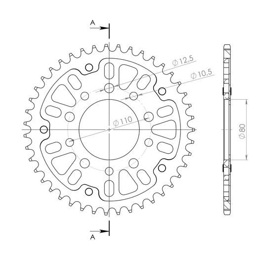 Rear sprocket SUPERSPROX STEALTH RST-1334:44-GLD zlata 44T, 530