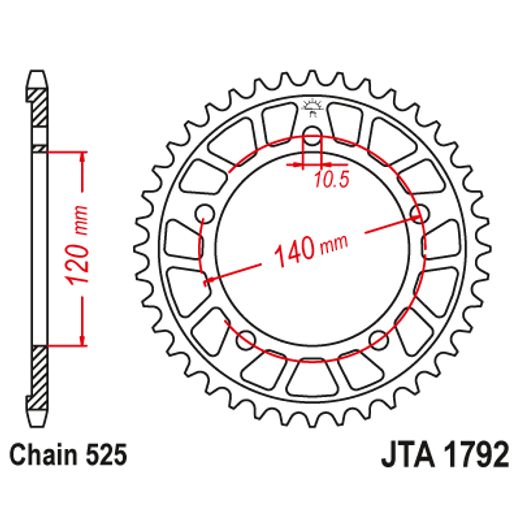 Aluminijasti zadnji verižnik (zobnik) JT JTA 1792-43BLK 43T, 525 Črn