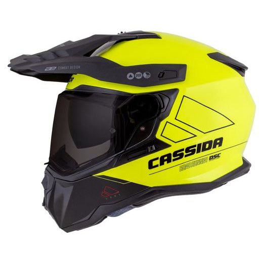 Motocross Helmet CASSIDA ROAD RUNNER DUAL yellow fluo/ black/ black matt peak L