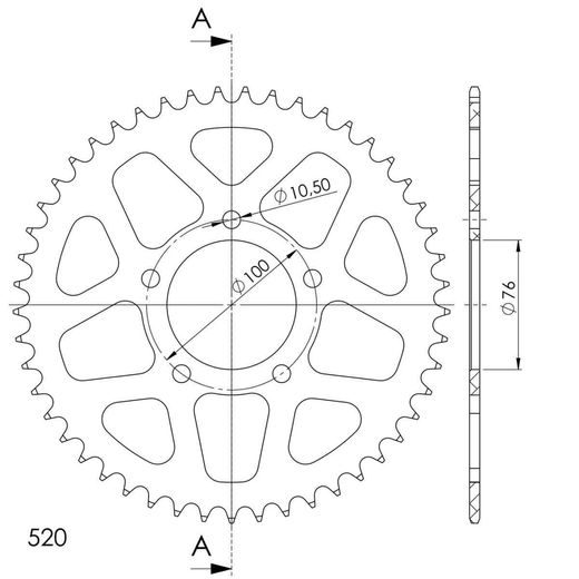 Aluminijasti zadnji verižnik (zobnik) SUPERSPROX RAL-7091:49-BLK črna 49T, 520