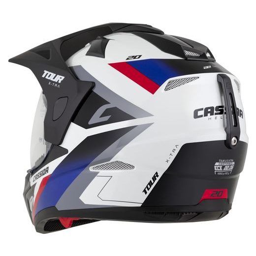 Motocross Helmet CASSIDA TOUR 2.0 X-TRA white/blue/red/black/black matt peak XS