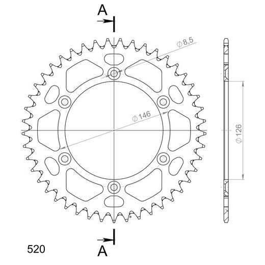Aluminijasti zadnji verižnik (zobnik) SUPERSPROX RAL-808:45-BLK črna 45T, 520