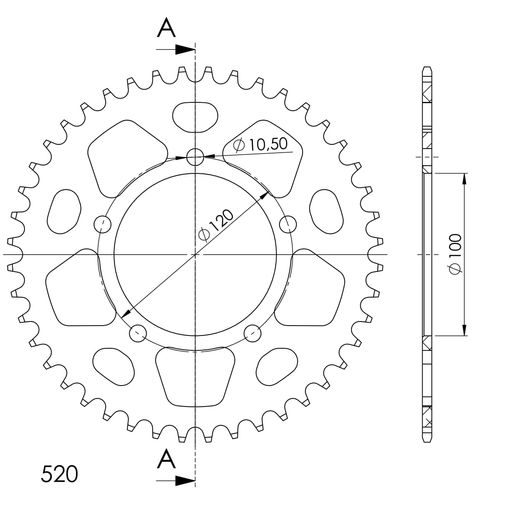 Aluminijasti zadnji verižnik (zobnik) SUPERSPROX RAL-703:44-BLK črna 44T, 520
