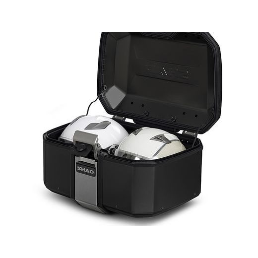 Complete set of aluminum cases SHAD TERRA BLACK, 55L topcase + 36L / 47L side cases, including mounting kit and plate SHAD CF Moto 800MT