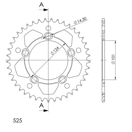 Aluminijasti zadnji verižnik (zobnik) SUPERSPROX RAL-991:40-BLK črna 40T, 525