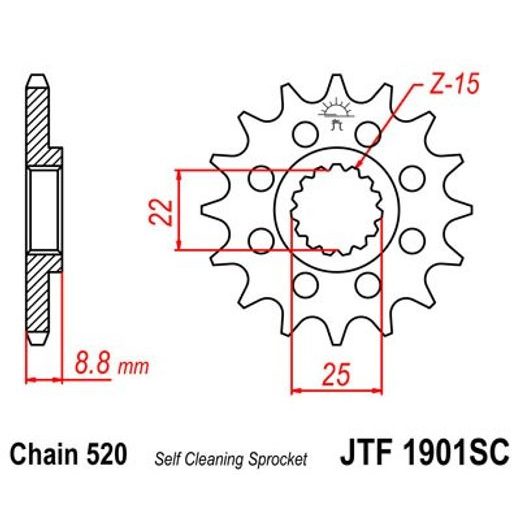 Sprednji verižnik JT JTF 1901-16SC 16T, 520 Self Cleaning Lightweight