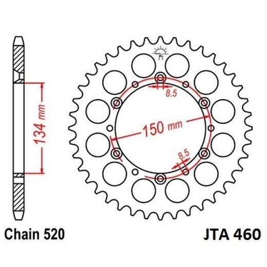 Aluminijasti zadnji verižnik (zobnik) JT JTA 460-46 46T, 520