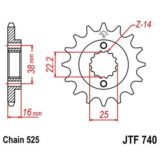 Sprednji verižnik JT JTF 740-16 16T, 525