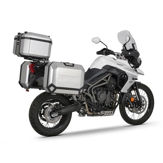 Komplet aluminijastih kovčkov z nosilci in ploščo SHAD TERRA BLACK, 48L zadnji kovček in 36L/47L stranski kovčki SHAD TRIUMPH Tiger 800