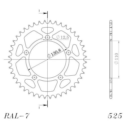 Aluminijasti zadnji verižnik (zobnik) SUPERSPROX RAL-7:43-RED rdeč 43T, 525