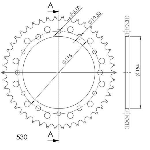 Aluminijasti zadnji verižnik (zobnik) SUPERSPROX RAL-1340:46-RED rdeč 46T, 530
