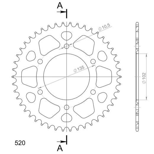 Aluminijasti zadnji verižnik (zobnik) SUPERSPROX RAL-401:46-RED rdeč 46T, 520