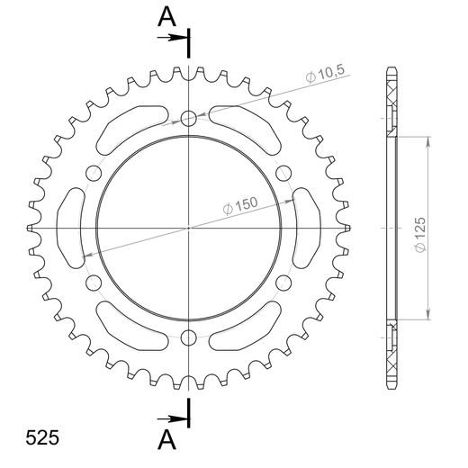 Aluminijasti zadnji verižnik (zobnik) SUPERSPROX RAL-899:42-BLK črna 42T, 525