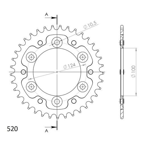 Rear sprocket SUPERSPROX STEALTH RST-735:37-GLD zlata 37T, 520