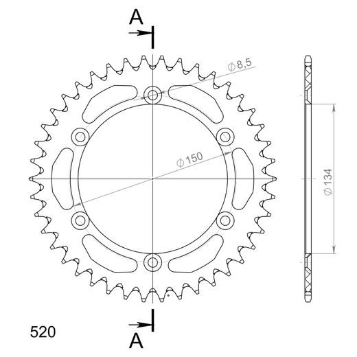 Aluminijasti zadnji verižnik (zobnik) SUPERSPROX RAL-460:42-BLK črna 42T, 520