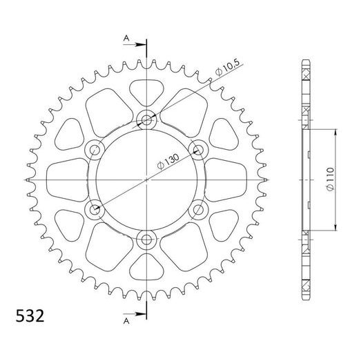 Aluminijasti zadnji verižnik (zobnik) SUPERSPROX RAL-1875:50-BLK črna 50T, 532