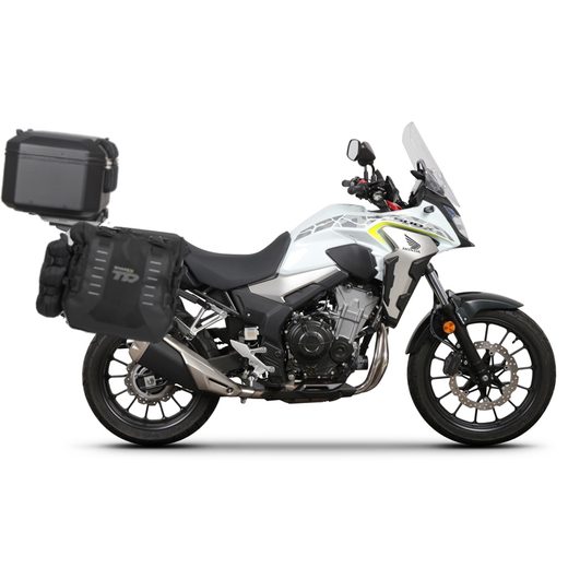 Complete set of SHAD TERRA TR40 adventure saddlebags and SHAD TERRA BLACK aluminium 48L topcase, including mounting kit SHAD HONDA CB 500 X