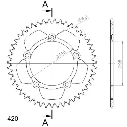 Aluminijasti zadnji verižnik (zobnik) SUPERSPROX RAL-4:47-BLK črna 47T, 420