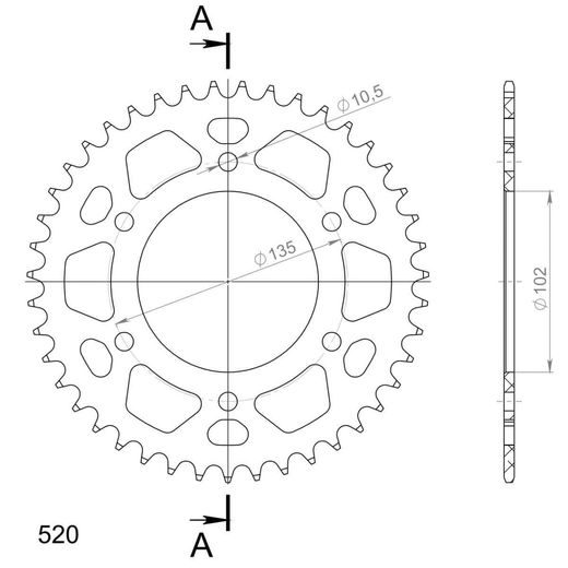 Aluminijasti zadnji verižnik (zobnik) SUPERSPROX RAL-401:43-RED rdeč 43T, 520