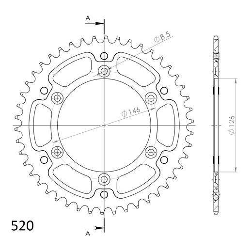 Rear sprocket SUPERSPROX STEALTH RST-808:46-BLK črna 46T, 520