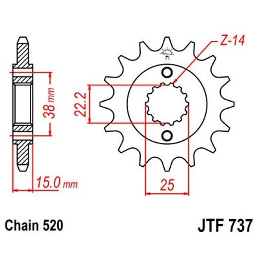 Sprednji verižnik JT JTF 737-14 14T, 520