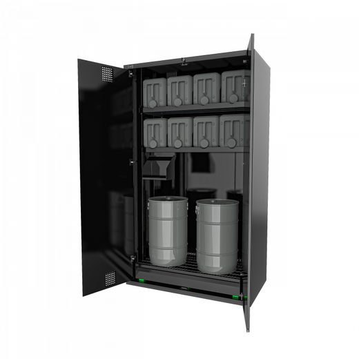 Closet for oil storage equipped with key lock, 3 sliding and height adjustable shelves, oil collecti LV8 EQA03R črna