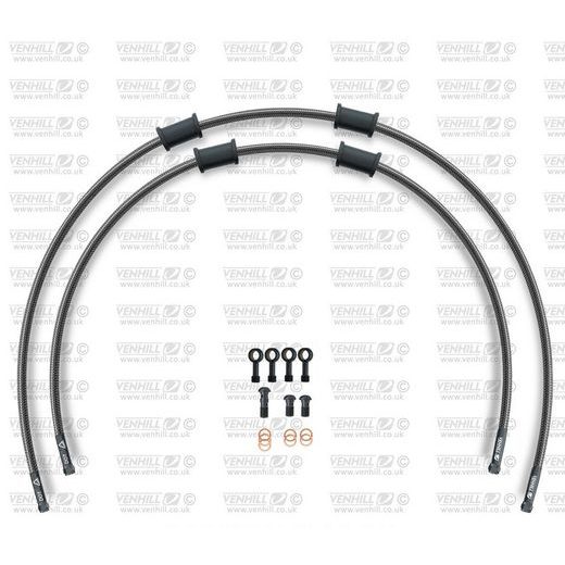 RACE Front brake hose kit Venhill POWERHOSEPLUS HON-1011FB-CB (2 cevi v kompletu) Carbon hoses, black fittings