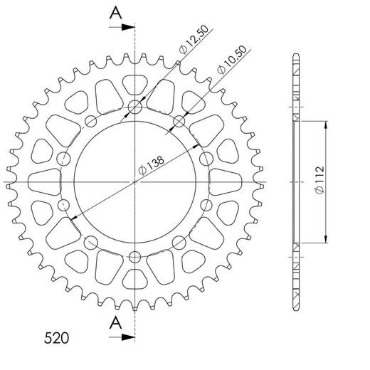 Aluminijasti zadnji verižnik (zobnik) SUPERSPROX RAL-1303:44-RED rdeč 44T, 520