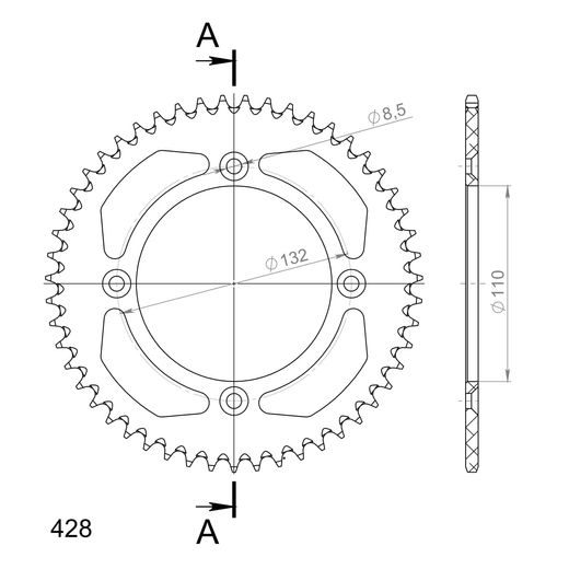 Aluminijasti zadnji verižnik (zobnik) SUPERSPROX RAL-898:51-BLK črna 51T, 428