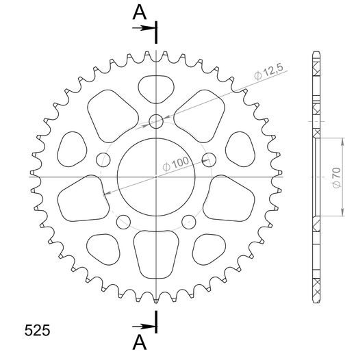 Aluminijasti zadnji verižnik (zobnik) SUPERSPROX RAL-727:43-BLK črna 43T, 525