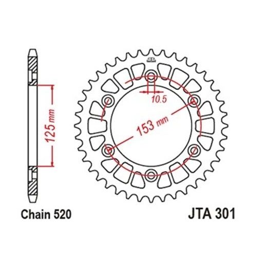 Aluminijasti zadnji verižnik (zobnik) JT JTA 301-45BLK 45T, 520 Črn