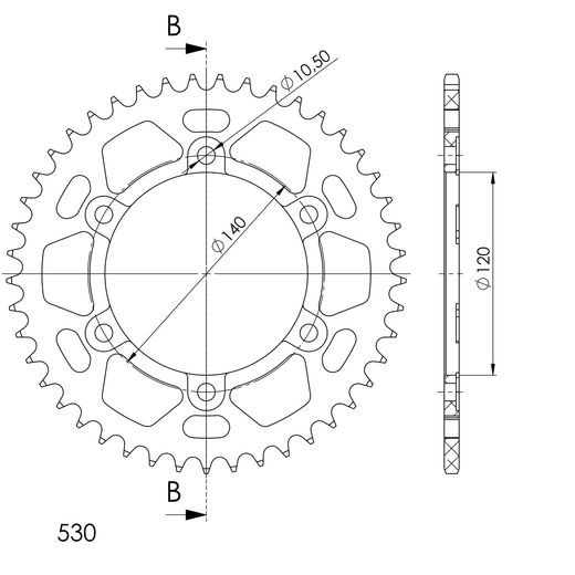 Aluminijasti zadnji verižnik (zobnik) SUPERSPROX RAL-499:45-BLK črna 45T, 530