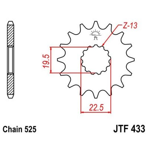 Sprednji verižnik JT JTF 433-16 16T, 525