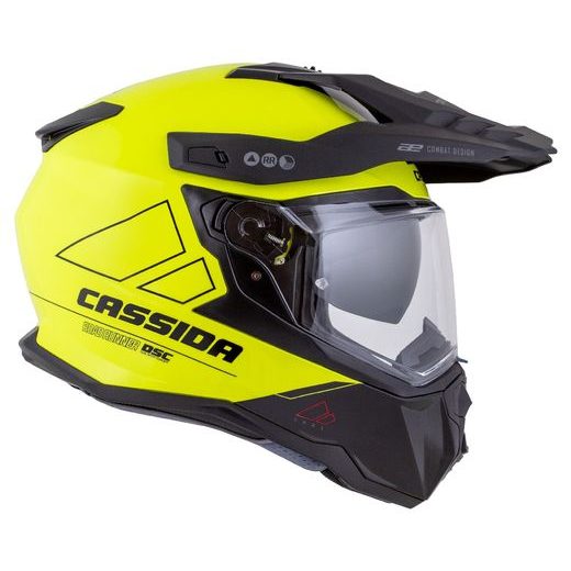 Motocross Helmet CASSIDA ROAD RUNNER DUAL yellow fluo/ black/ black matt peak L