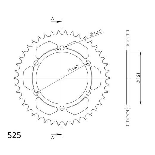 Aluminijasti zadnji verižnik (zobnik) SUPERSPROX RAL-6611:42-BLK črna 42T, 525