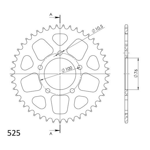Aluminijasti zadnji verižnik (zobnik) SUPERSPROX RAL-7092:45-BLK črna 45T, 525