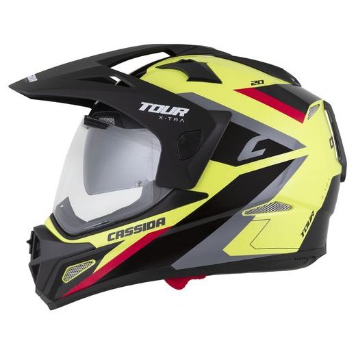 Motocross Helmet CASSIDA TOUR 2.0 X-TRA yellow fluo/black/red/gray/black matt peak 2XL