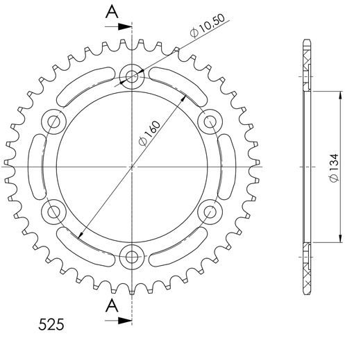Aluminijasti zadnji verižnik (zobnik) SUPERSPROX RAL-1307:43-BLK črna 43T, 525