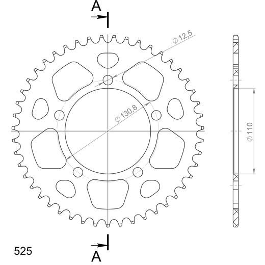 Rear ALU sprocket SUPERSPROX RAL-7:47-BLK črna 47T, 525