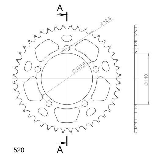 Aluminijasti zadnji verižnik (zobnik) SUPERSPROX RAL-7_520:44-BLK črna 44T, 520