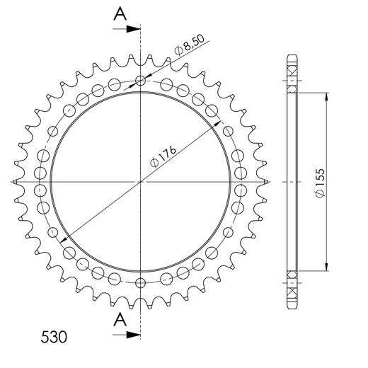 Aluminijasti zadnji verižnik (zobnik) SUPERSPROX RAL-2011:42-BLK črna 42T, 530