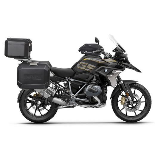 Komplet aluminijastih kovčkov z nosilci in ploščo SHAD TERRA BLACK, 48L zadnji kovček in 36L/47L stranski kovčki SHAD R 1200 GS Adventure/ R 1250 GS Adventure